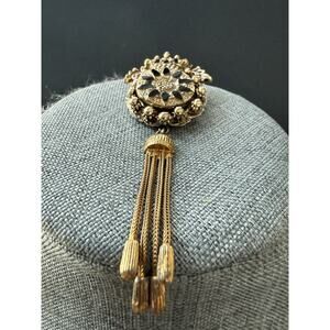 Vintage Sphinx Numbered Brooch Gold Tone Tassel Mourning Pin Victorian Revival